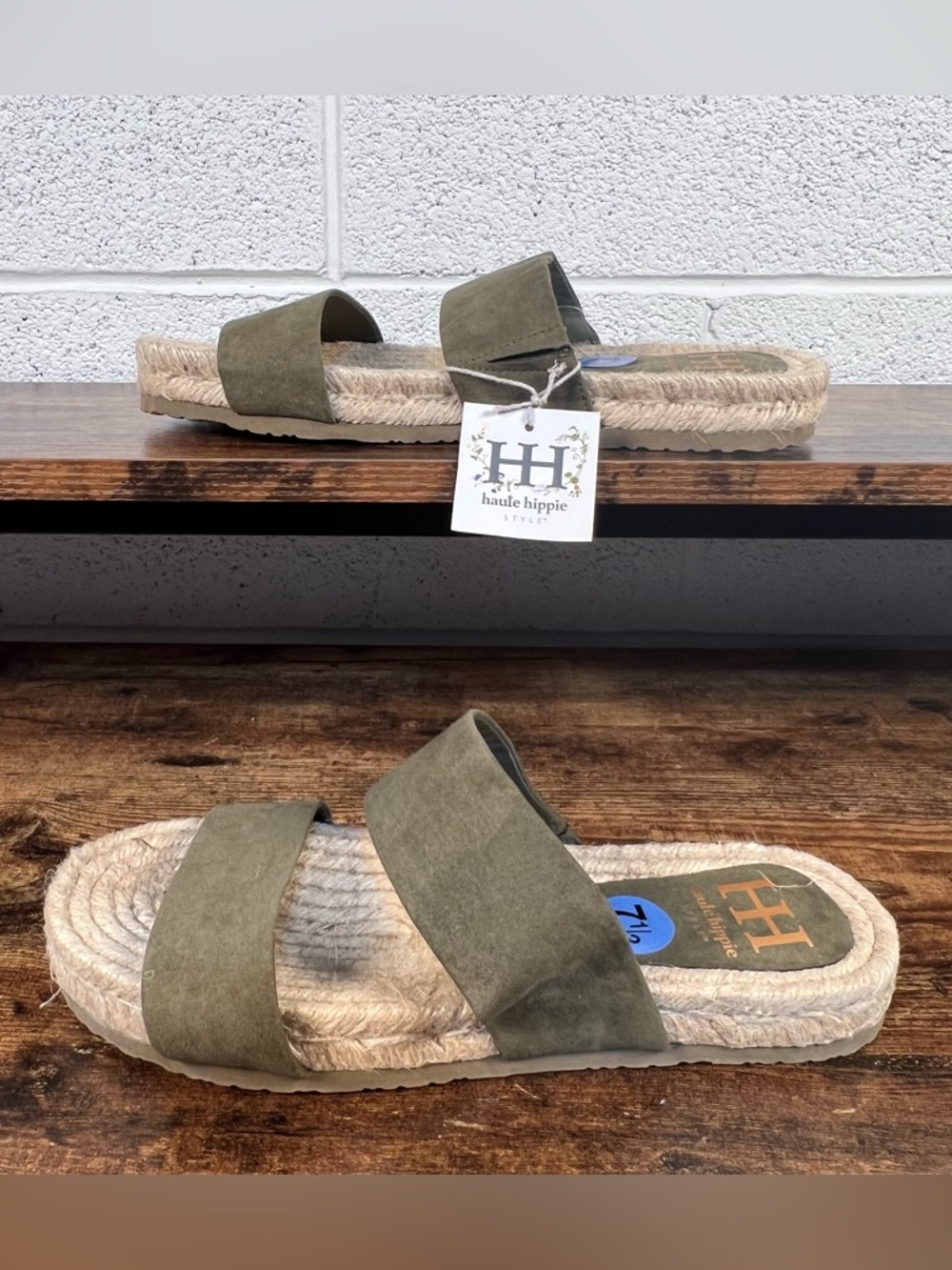 Haute Hippie Sandals Nori Espadrille Slide Green Faux Suede Double Strap NWT 7.5 - Picture 7 of 10